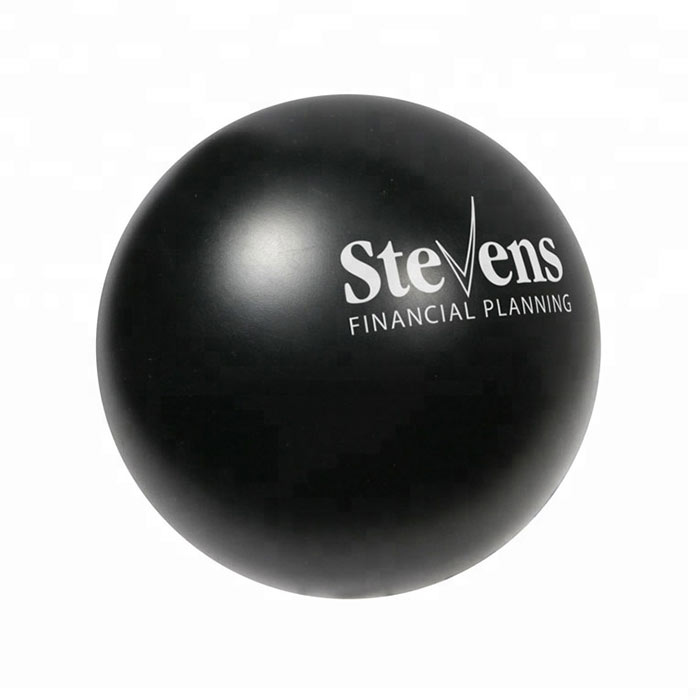 Standard size 6.3cm diameter black custom stress balls with 1 color print