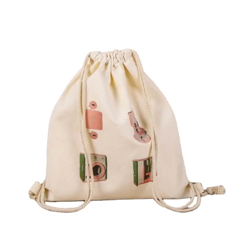 Customized Logo Eco Friendly Sublimation Large Space Storage Cotton Bag Canvas Drawstring Backpack