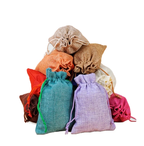 Spot plain color linen drawstring jute bag jewelry dried flower packaging bag gift ring bundle pocket